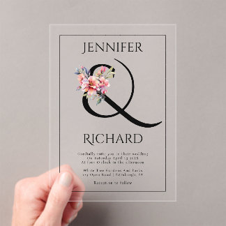 Ampersand and peach-pink rhododendron wedding acryleinladungen