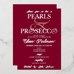 Ampersand Burgunder Perlen & Prosecco Brautparty-E Folieneinladung