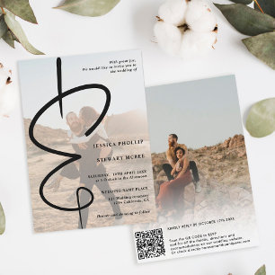 Ampersand Chic Foto Kalligraphie Qr Code Hochzeit Einladung