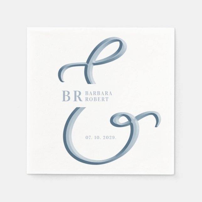 Ampersand Dusty Blue Wedding Serviette (Vorderseite)