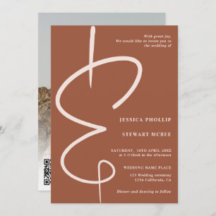 Ampersand Foto Terracotta Skript Qr Code Hochzeit Einladung