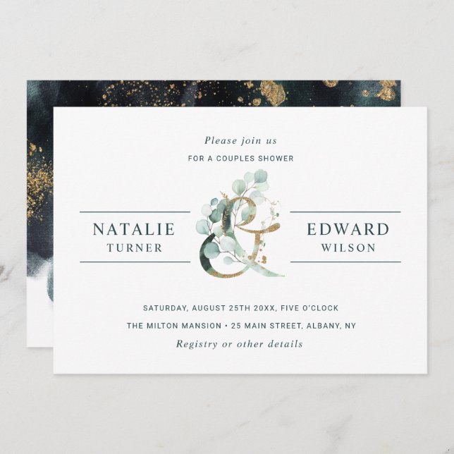 Ampersand Gold Greenerity Wedding Couples Dusche Einladung (Vorne/Hinten)
