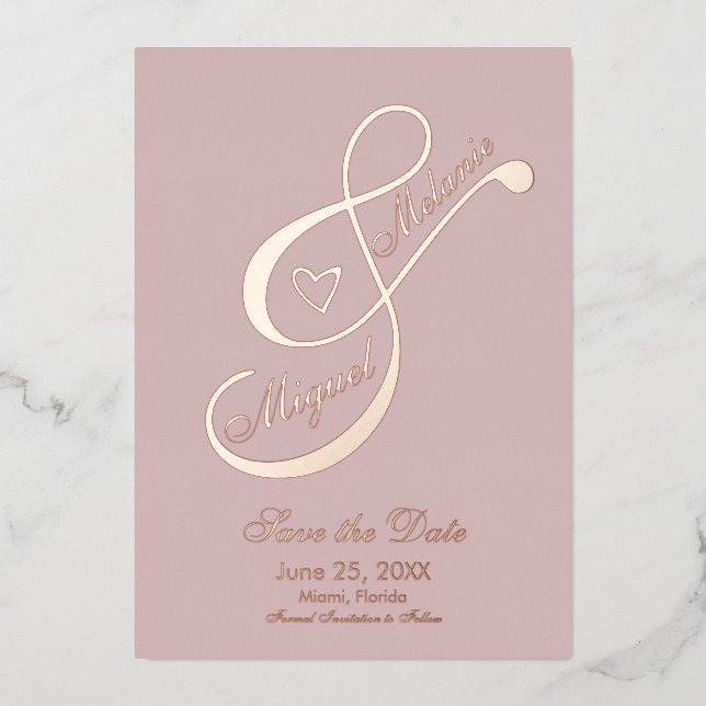 Ampersand Herzblush Save the Date gepresste Rose Folieneinladung (Vorderseite)