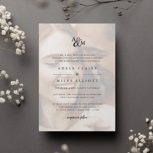 Ampersand Monogram Foto Wedding Einladung (Classic monogram wedding invitation)