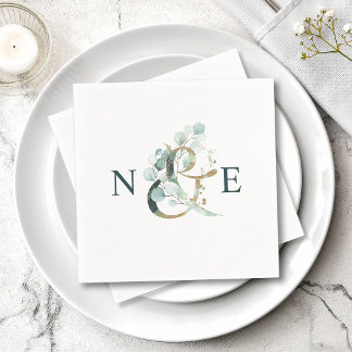 Ampersand Monogram Gold Green Wedding Serviette
