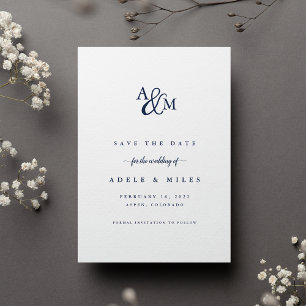Ampersand Monogram Save the Date Card   Navy