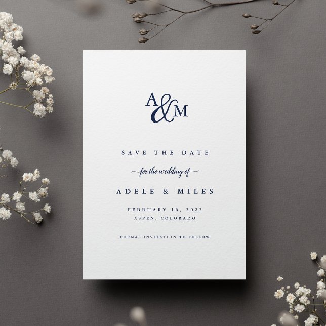 Ampersand Monogram Save the Date Card | Navy (Von Creator hochgeladen)