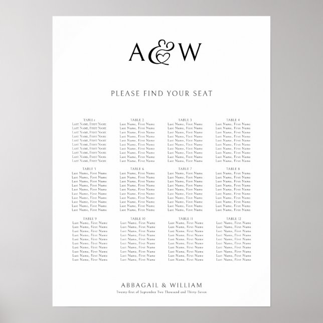 Ampersand Monogram Seating Chart Poster (Vorne)