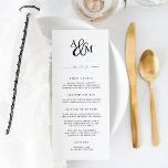 Ampersand Monogram Wedding Menu Card Menükarte<br><div class="desc">Unser einfaches und elegantes Hochzeitsmenü umfasst Vorspeisen,  Vorspeisen und Desserts,  die von Ihren Initialen und dekorativen Skriptampersand angeführt werden. Entworfen,  um mit unserer Ampersand Monogram Hochzeitskollektion zu koordinieren. Verwenden Sie die Vorlagenfelder,  um Menüinformationen hinzuzufügen,  und klicken Sie dann auf "Anpassen",  um Elemente bei Bedarf neu zu positionieren.</div>