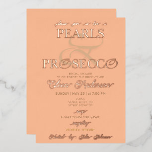 Ampersand Peach Fuzz Pearls Prosecco Brautparty Folieneinladung