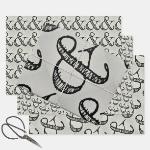 Ampersand Schildtypografie spielend Schwarz & Grau Geschenkpapier Set