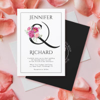 Ampersand und Strauß rosa Rosen QR Hochzeit