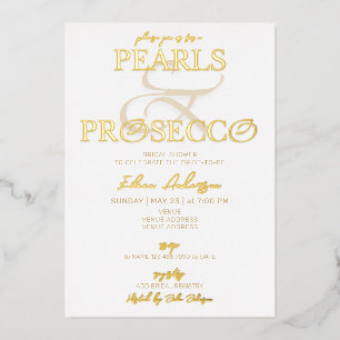 Ampersand Weiße Perlen & Prosecco-Brautjungfernpar Folieneinladung