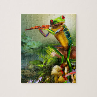 Amphibie, Frosch, die Flöte spielend, Puzzlespiel Puzzle