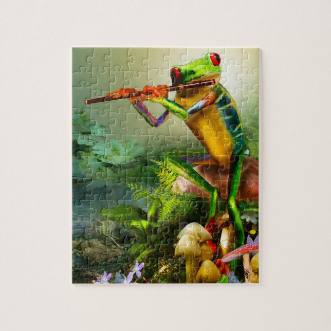Amphibie, Frosch, die Flöte spielend, Puzzlespiel Puzzle (Vertikal)
