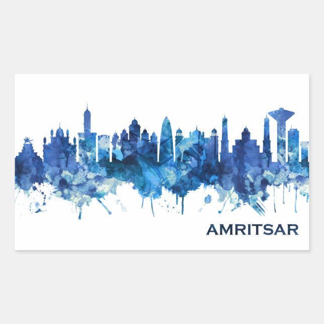 Amritsar Punjab Skyline Blue Rechteckiger Aufkleber (Vorderseite)