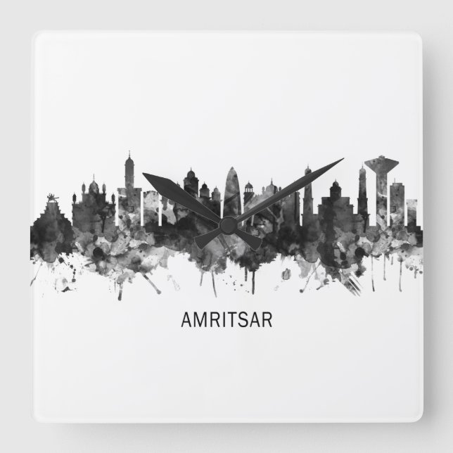 Amritsar Punjab Skyline BW Quadratische Wanduhr (Vorderseite)