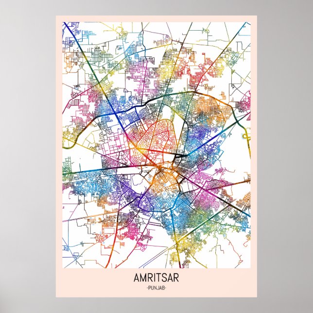 Amritsar Punjab Stadtplan Poster (Vorne)