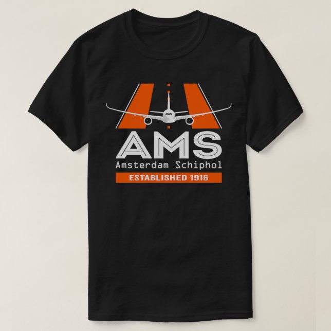 AMS Amsterdam Schiphol Flugzeug Design T-Shirt (Design vorne)