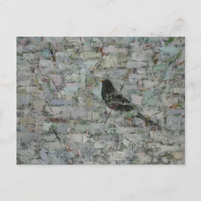 Amsel im Baum Postkarte (Vorderseite)