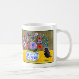 Amsel mit Fliege Collage Whimsical Vogel Kunst Kaffeetasse