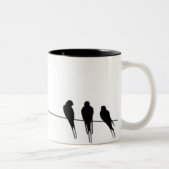 Amsel-Silhouette auf Draht Zweifarbige Tasse (Rechts)