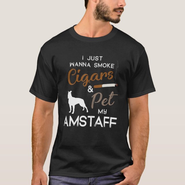 Amstaff Dog Cigar Lover Eigentümer Weihnachtsfeier T-Shirt (Vorderseite)