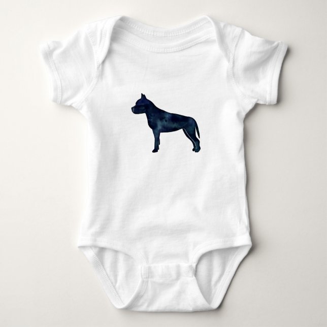 Amstaff Hund Silhouette Schwarzes Wasser Baby Strampler (Vorderseite)