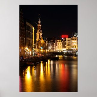 Amsterdam am Abend in Amsterdam Niederlande Poster