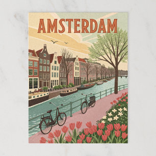 Amsterdam am Kanal im Retro-Stil Postkarte