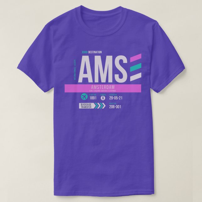 Amsterdam AMS Airport Code Gepäckmarke T-Shirt (Design vorne)