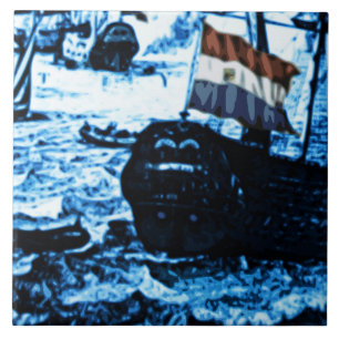 Amsterdam Antike Schiffe Delftware Vintage-Look C2 Fliese