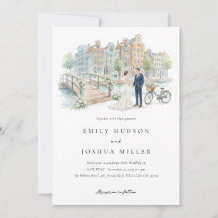 Amsterdam Aquarell-Hochzeit Einladung