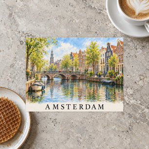 Amsterdam Aquarell-Kanalhäuser-Reise Postkarte