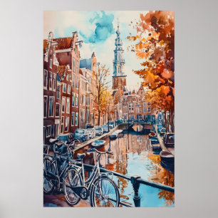 Amsterdam Aquarell Vintage Nationaler Skiplakat Poster