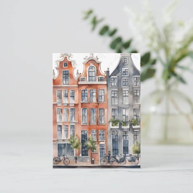 Amsterdam Aquarellmalerei Feiertagspostkarte (Stehend Vorderseite)