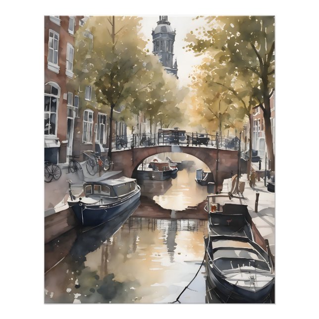 Amsterdam Aquarellmalerei Fotodruck (Vorne)