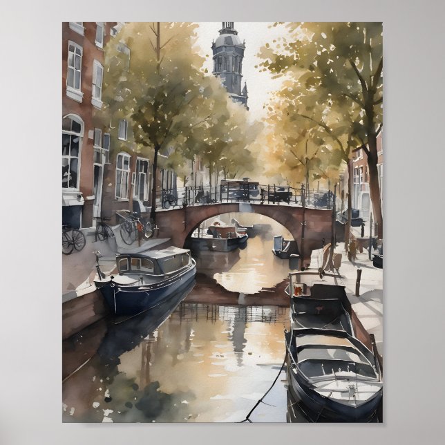 Amsterdam Aquarellmalerei Poster (Vorne)