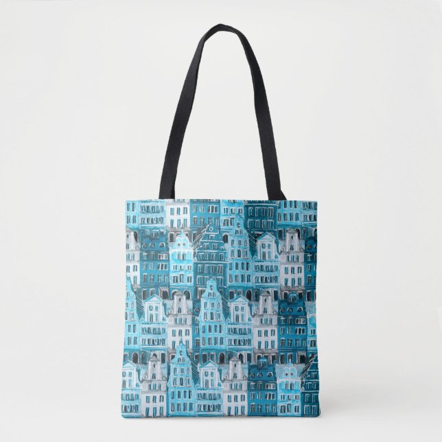 Amsterdam Architektur, blaue Aquarelltextur. (Vorderseite)