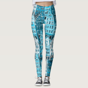 Amsterdam-Architektur, blaue Aquarelltextur. Leggings
