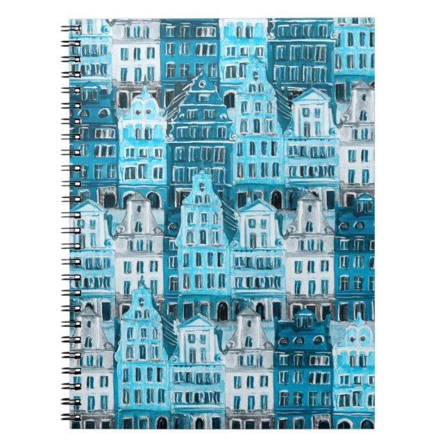 Amsterdam Architektur, blaue Aquarelltextur. Notizblock (Vorderseite)