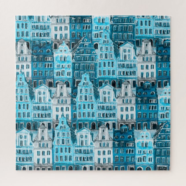 Amsterdam Architektur, blaue Aquarelltextur. Puzzle (Vertikal)