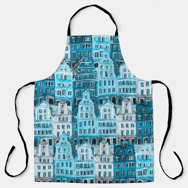 Amsterdam Architektur, blaue Aquarelltextur. Schürze (Vorderseite)