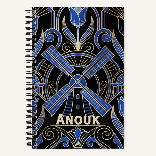 Amsterdam Art Deco | Windmühlen Benutzerdefinierte Notizbuch (Vorderseite)