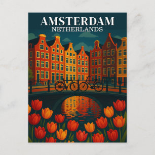 Amsterdam bei Nacht Fahrräder auf der Brücke Blume Postkarte