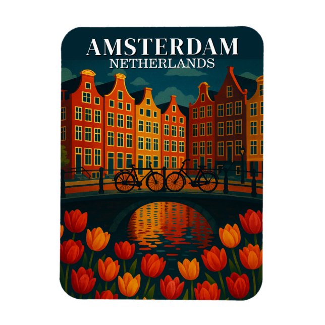 Amsterdam bei Night Bicycles, Canal Houses Blume Magnet (Vertikal)