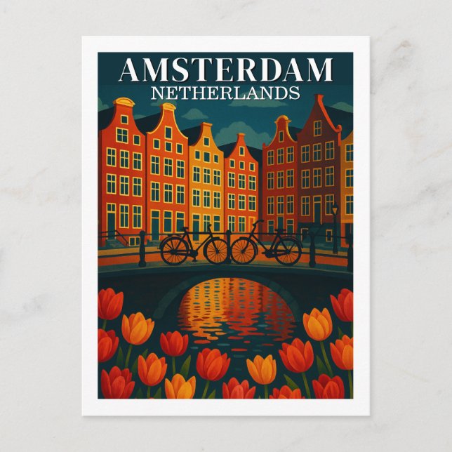 Amsterdam bei Night Blume & Bicycles Postkarte (Vorderseite)