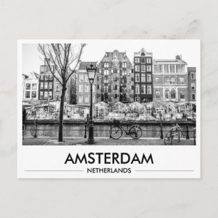 Amsterdam Blumenmarkt Fahrräder Schwarz-Weiß-Foto Postkarte