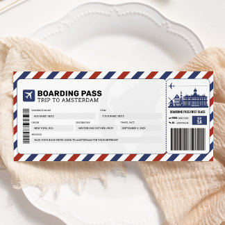 Amsterdam Boarding Pass Reise Flugticket Einladung