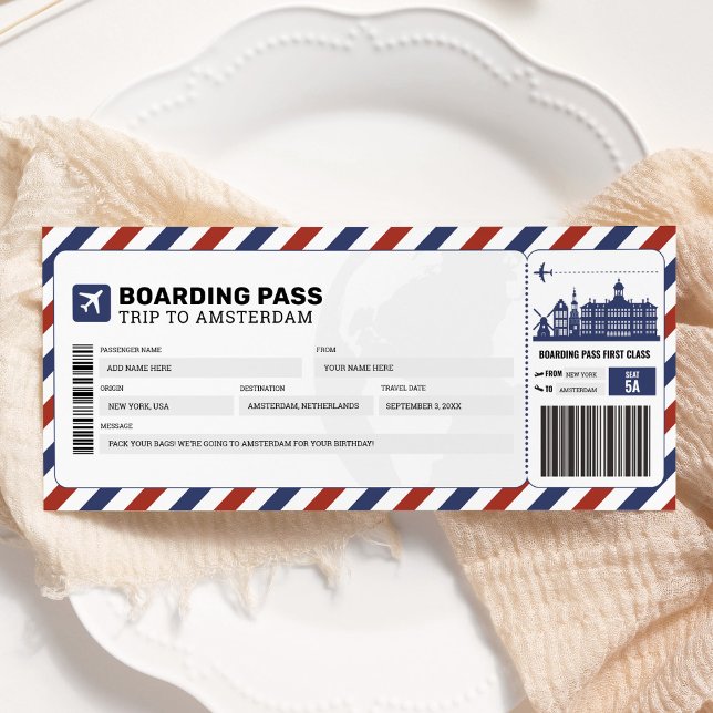 Amsterdam Boarding Pass Reisen Flugzeug Ticket Einladung (Von Creator hochgeladen)